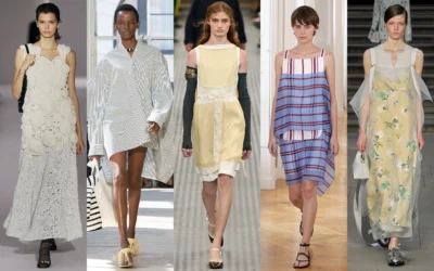 Mini Dresses New Style of Fashion Runway models showcasing modern mini and midi dresses in various trendy styles and fabrics for 2025 fashion trends.