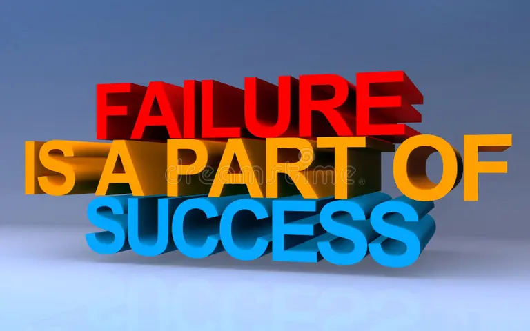 Bold 3D text reading "Failure is a Part of Success" on a blue background