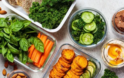 Healthy Meal Prep Ways to make your everyday meals easy healthy and better Healthy meal prep containers with vegetables, sweet potatoes, hummus, and almonds