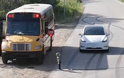 12 Common Car Myths That Are Costing You Money and Performance Car illegally passing a stopped school bus with extended stop sign and child crossing