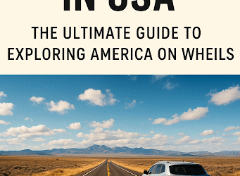 Road Trips in USA: The Ultimate Guide to Exploring America on Wheels Scenic road trip in USA with car driving on open highway under blue sky – ultimate guide to exploring America by road.